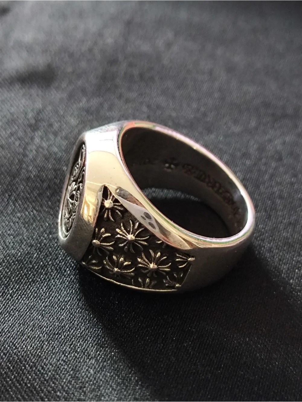 Chrome Hearts Silver Signet Ring with Floral Crest